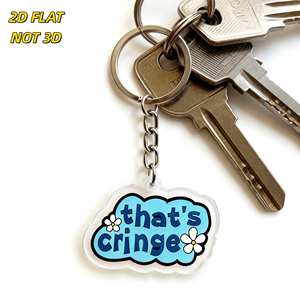 Porte-clés en acrylique « That's Cringe Blue Cloud » avec marguerites blanches et texte audacieux, <span class=keywords><strong>breloque</strong></span> humoristique pour clés et sacs - Product Image 5