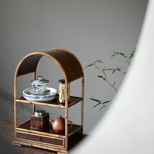 Mueble de Bambú Meilu Hecho a Mano para Té, Estante, Almacenamiento de Juegos de Té, Soporte para Té, Mueble de Almacenamiento, Estilo Retro Chino - Product Image 1