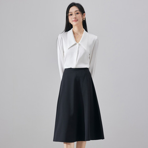 Women's Light Blue Long Sleeve Satin Shirt With Puff Sleeves And Point Collar For Work Wear - Product Image 3