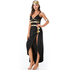 Elegante Disfraz de Diosa Griega para Mujer, Vestido Negro y Dorado del Antiguo Egipto, Traje de Cosplay para Halloween y Actuaciones Escénicas - Product Image 5