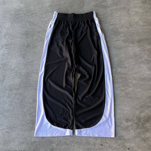 Men Custom Breathable Patchwork Fabric Sweatpant Raw Hem Oversized Wide Leg Track <strong>Pants</strong> <strong>Mesh</strong> Straight Leg Sweatpants - Product Image 1