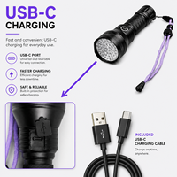 Lampe torche UV rechargeable 395nm, chargement USB-C, en alliage d'aluminium, haute luminosité, pour détection d'urine d'animaux, de fuites de billets et de scorpions