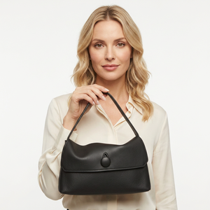 Sac à bandoulière en cuir véritable noir, sac hobo à rabat en daim grainé, fermeture à bouton, portable pour les voyages quotidiens - Product Image 5