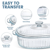 Plats de service modernes ovales en verre transparent avec couvercles pour la cuisson, le maintien au chaud et la présentation des aliments, idéaux pour les fêtes à domicile et la cuisine.