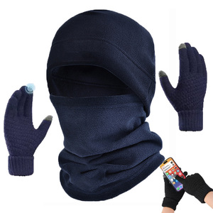 Balaclava en polaire trois pièces, cache-cou, gants pour écran tactile, pour la conduite en moto, protection hivernale, unisexe - Product Image 1
