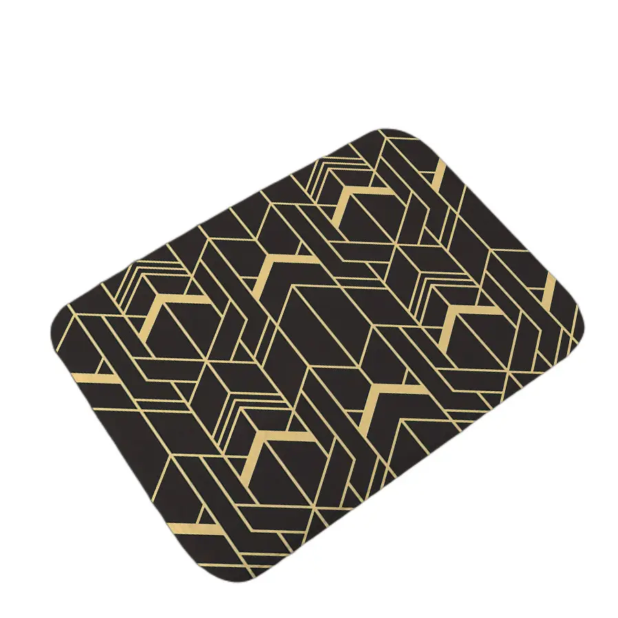 Tappeto per porta di benvenuto Design geometrico in oro nero 40x60 Cm stampa per tappetini e tappeti antiscivolo a sublimazione casa