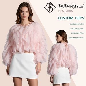 Elegante Top Corto Rosa <span class=keywords><strong>de</strong></span> Tul con Volantes y Capas para Mujer, con Lazo Trasero, Cuello Redondo y Manga Abullonada, Ideal para Dama <span class=keywords><strong>de</strong></span> Honor, <span class=keywords><strong>Fiesta</strong></span> <span class=keywords><strong>de</strong></span> Cumpleaños, Venta al por Mayor - Product Image 1