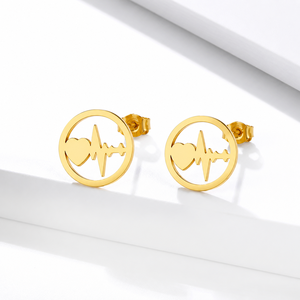 Pendientes de Acero Inoxidable con Forma de Corazón, Chapados en Oro de 14K al Vacío, 12 mm, Joyería con Diseño de Onda de Corazón - Product Image 1