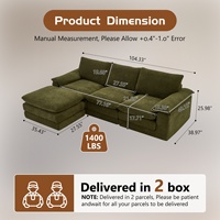 Canapé modulaire en chenille en forme de L avec ottoman mobile, assise profonde et dossier rembourré en mousse pour salon et appartement