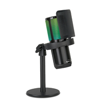 Microphone à condensateur USB RGB pour PC, téléphone, ordinateur de bureau, jeux, streaming, avec support antichoc, contrôle du volume pour l'enregistrement de podcasts