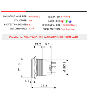 Thép không gỉ nhôm IP65 push button chuyển momentary latching on off 2 vị trí <span class=keywords><strong>3</strong></span> trạm Selector chiếu sáng nút - Product Image 6