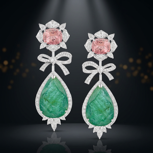 Luxury Green Pear <b>Moissanite</b> Diamond Drop <b>Earrings</b> Pink Cushion <b>Moissanite</b> Bow Design 10K 14K 18K Gold 925 935 Silver - Product Image 1