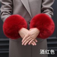Peluche naturelle en fausse fourrure de renard pour femme, accessoire de styliste, manches, poignets chauds, solide, pour l'hiver
