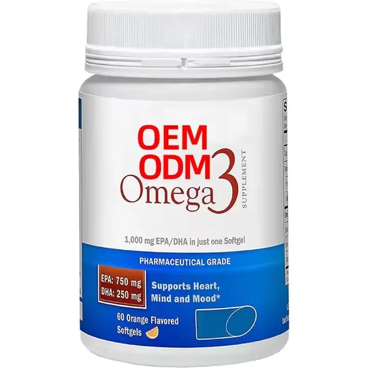 オレンジフレーバーソフトジェルオメガ3魚油サプリメント医薬品グレードEPA & DHA脳関節および心臓の健康