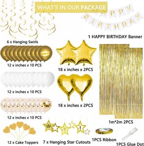 Set de Decoración de <span class=keywords><strong>Cumpleaños</strong></span>, Globos Blancos y Dorados, Decoraciones para Fiestas, Banner Dorado de <span class=keywords><strong>Feliz</strong></span> <span class=keywords><strong>Cumpleaños</strong></span>, Cortina de Flecos para Mujeres y Hombres - Product Image 5