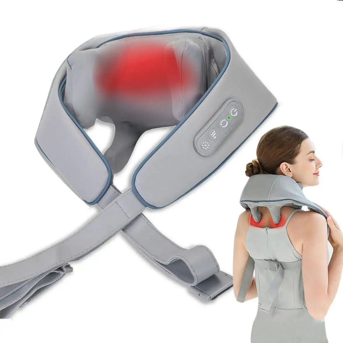 Massageador Shiatsu de pescoço com aquecimento elétrico 4D, massageador Shiatsu de vibração para costas, pescoço e ombros, novo design