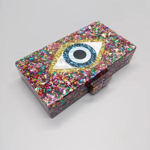 กระเป๋าสะพายไหล่แบบโซ่ กระเป๋าคลัทช์อะคริลิคทรงกล่องหลากสี ประดับกลิตเตอร์ ลายตาปีศาจ สำหรับงานเลี้ยงกลางคืน เหมาะสำหรับผู้หญิง - Product Image 2