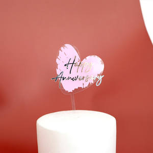 Decorazione per <span class=keywords><strong>Torta</strong></span> in Acrilico Romantica per San Valentino, Accessori per Feste di Matrimonio, Inserimento Stampato a Colori con Scritta 'Happy Anniversary' - Product Image 3