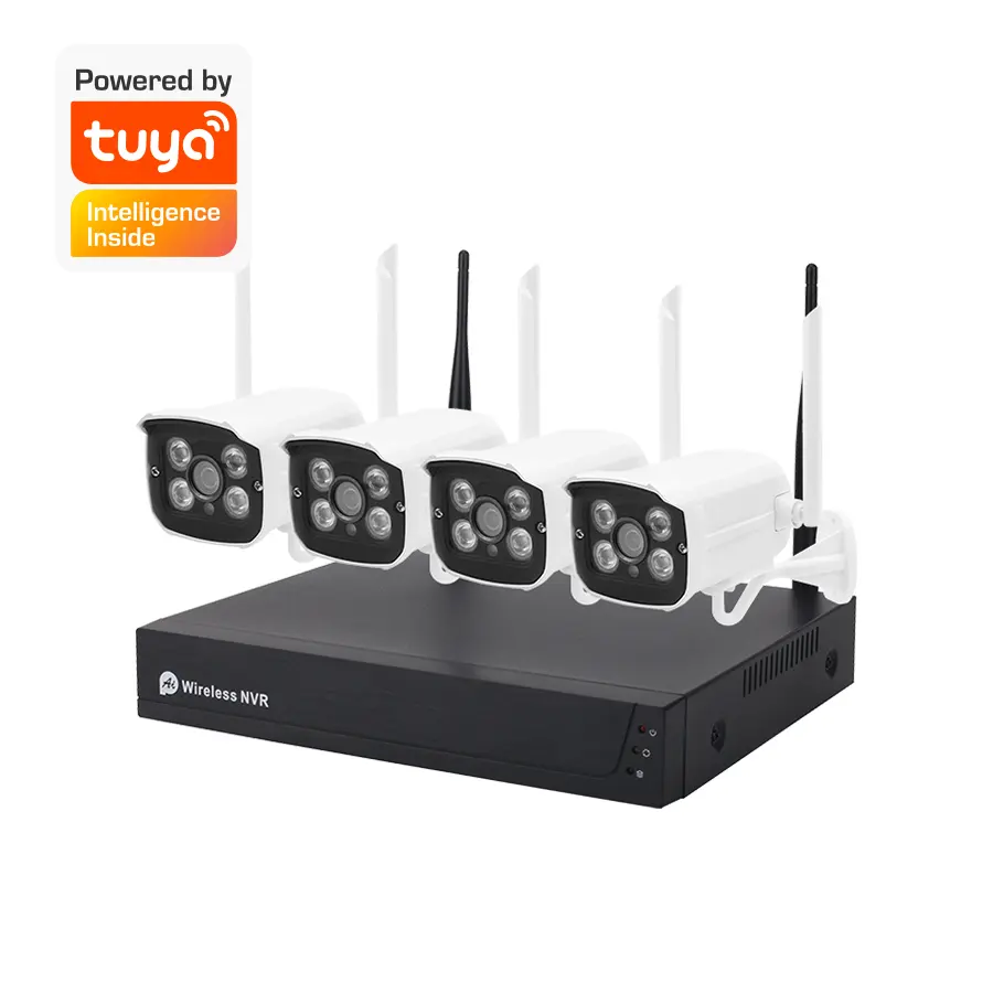 Tuya Nvr Draadloze 4ch Cctv Home Security Set P2p 1080P 5MP 4 Kanaals Wifi Draadloze Nvr Camera Systeem Kit