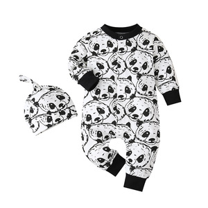 Ropa de Bebé Unisex al por Mayor para Niños, Conjuntos de Pijamas de Algodón y Spandex Transpirables con Diseño de Panda de Dibujos Animados Chinos y Asiento Abatible - Product Image 1