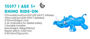 สระว่ายน้ำแบบเป่าลมมีที่จับทนทาน2อันสำหรับเด็กรูปทรงแรด - Product Image 4