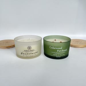 Bougies parfumées de luxe multi-mèches <span class=keywords><strong>grossiste</strong></span> taille verre pot extra large bougie givrée bougies vertes blanches avec couvercles en bois de bambou - Product Image 4