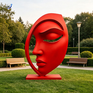 Sculpture de visage abstraite rouge en métal, art de la sculpture, forme irrégulière, objet de collection, décoration - Product Image 2