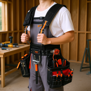 Ceinture porte-outils en polyester 1680D avec bretelles, 29 poches, taille réglable, pochette à outils robuste pour charpentier, pour hommes - Product Image 2