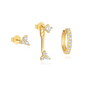 CANNER Ensemble de 3 pièces en argent sterling 925 pour usage quotidien, boucles d'oreilles étoile et lune en zircon - Product Image 1