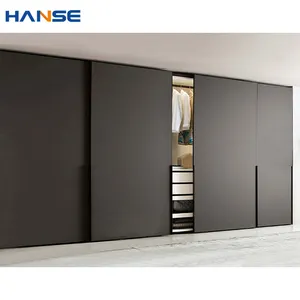 便宜的价格定制黑色木质内置衣柜壁橱现代卧室内置衣柜带滑动门