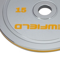 Disques de poids en acier chromé 15 kg, calibrés, avec traitement givré, boucle en silicone, trou de 2 pouces, pour entraînement en salle de sport