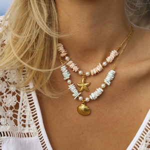 Collier en acier inoxydable avec coquillages <span class=keywords><strong>puka</strong></span>, étoiles de mer, conques, accessoires de plage, collier artisanal de style <span class=keywords><strong>surf</strong></span>, bijoux - Product Image 2