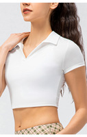 T-shirt pour femmes col rabattu Tennis Sport Sxey crop top logo personnalisable col en V Yoga Fitness coupe ajustée