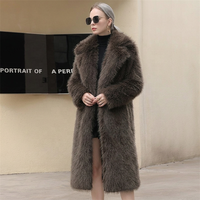 Manteau long en fausse fourrure marron Zeyu pour femme, col à revers épais et chaud, manteau en fausse fourrure écologique et chaud pour femme, ODM