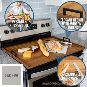 Wooden Patina <b>Stove</b> Lid Cutting Board Tray Rectangle With Handle For Kitchen Electric <b>Stoves</b> - Product Image 3