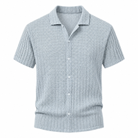 Chemise boutonnée à revers en polyester perlé, style européen/américain, pour homme, idéale pour l'été, respirante et perforée, pour le commerce transfrontalier