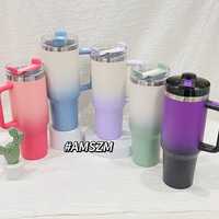 Vente en gros de gobelet en acier inoxydable irisé dégradé de 40oz personnalisé avec poignée classique moderne tasses de voiture de fête en paille isolées sous vide