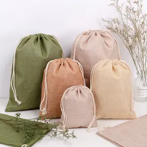 Bolsa de regalo de yute ecológica, bolsa pequeña de yute con cordón, de lino natural