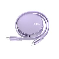 Câble de charge rapide USB-C vers USB-C rétractable 240W, cordon de chargeur PD portable enroulé rond pour ordinateur portable, tablette, téléphone