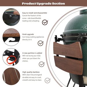 Étagères latérales en bois de bambou grande table de gril d'oeufs verts et grands accessoires de gril d'oeufs verts - Product Image 5