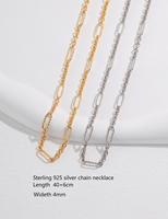 Collier ras du cou vintage en argent sterling 925 doré, chaîne en argent maille trombone, pour femme, tendance, résistant à l'eau et inaltérable