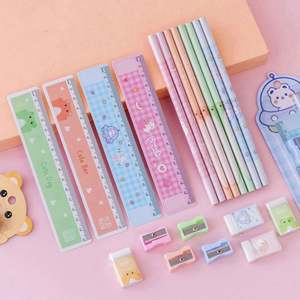 Juego de Papelería Escolar de Cinco Piezas en Caja de Plástico de Color Personalizado, Regalo de Cumpleaños, Bonito y Kawaii, Regla, Goma de Borrar, Lápiz - Product Image 4