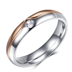 Stainless Steel <b>Couple</b> <b>Rings</b> 4.6mm With Diamonds Bezel Setting For Valentine's Day Unisex Jewelry - Product Image 4