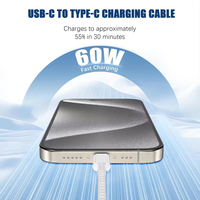 Cable de Carga Rápida USB-C a USB-C de Nailon Trenzado de 1m (3.3 pies) con PD de 60W para iPhone 15 16 17 Pro Max, Venta al Por Mayor