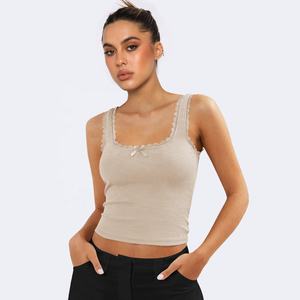 Canotte corte in cotone <span class=keywords><strong>con</strong></span> collo a U comode da donna in pizzo da donna gilet sportivo ad asciugatura rapida Sexy per il tempo libero a <span class=keywords><strong>maniche</strong></span> corte da Club - Product Image 4