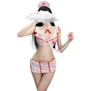 Trang Phục Halloween Sexy Cosplay Lingerie Đồng Phục Váy Quyến Rũ Cotton Vòng Pad Màu Hồng Vai Trò Chơi Kéo Sexy Y Tá Phù Hợp Với