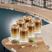 Tasses à café 400 ml en verre borosilicate à double paroi, design côtelé, pour boissons chaudes et froides