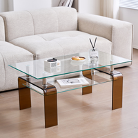 Table basse en verre trempé noir, table à thé à 2 niveaux