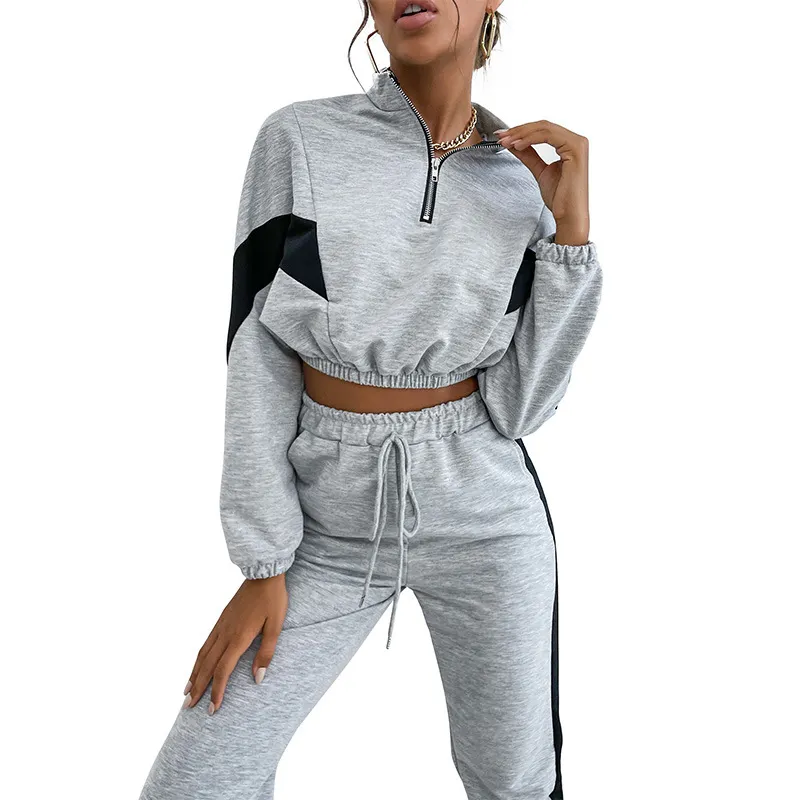 Time limit big discount women sweatshirt and pants set 2 piece matching sweatshirt set crop top sweatshirt set