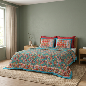 Vente en gros pour l'exportation : Drap plat en coton blanc imprimé sérigraphié, fait main, avec taies d'oreiller, doux, esthétique bohème - Product Image 2